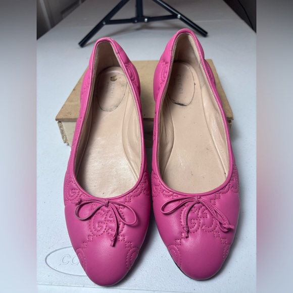 Women’s Gucci Pink Quilted  Nappa Leather Ballet Flats/Shoes Sz 39.5 / US 9.5 - Picture 13 of 14